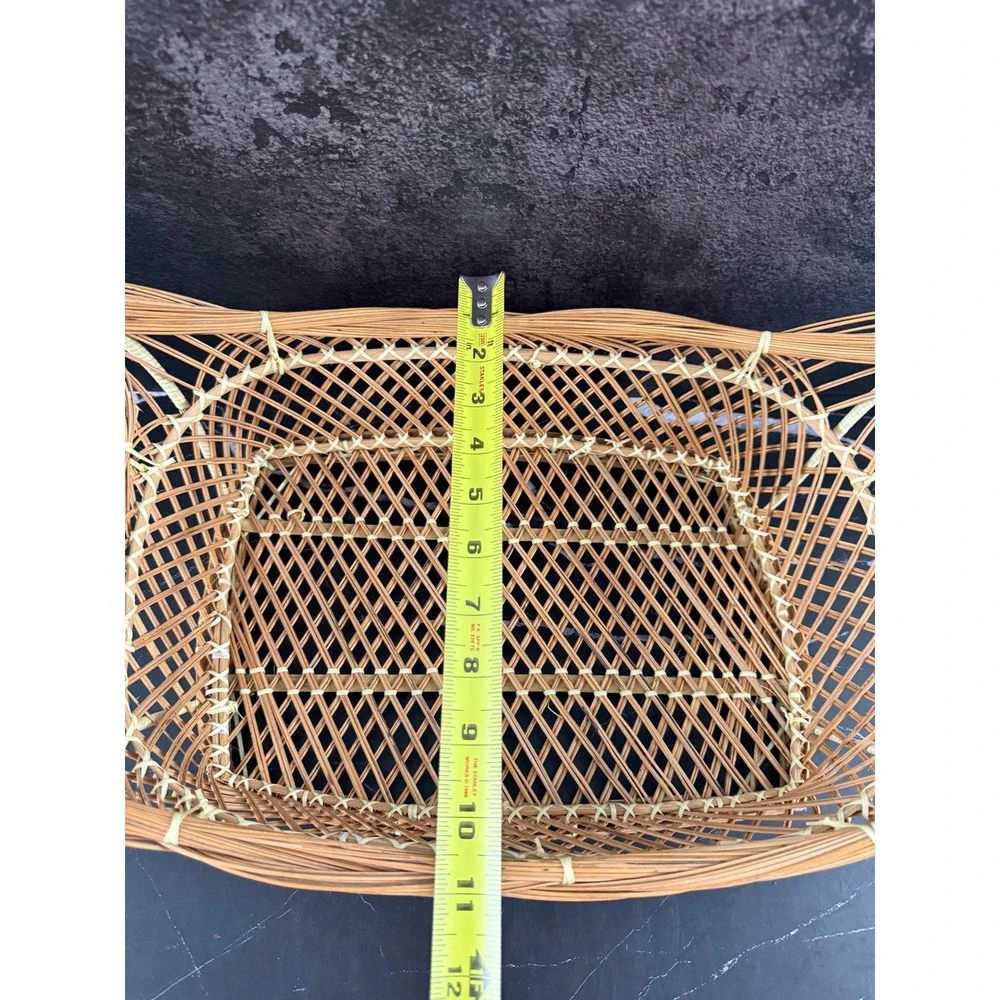 VTG Open Weave Bohemian Wicker Rattan Peacock Basket 21X11X9